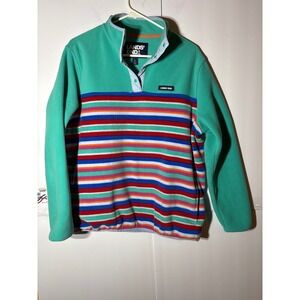 Lands End Fleece Pullover Teal Multi Stripe Quarter‎ Zip women's 14-16